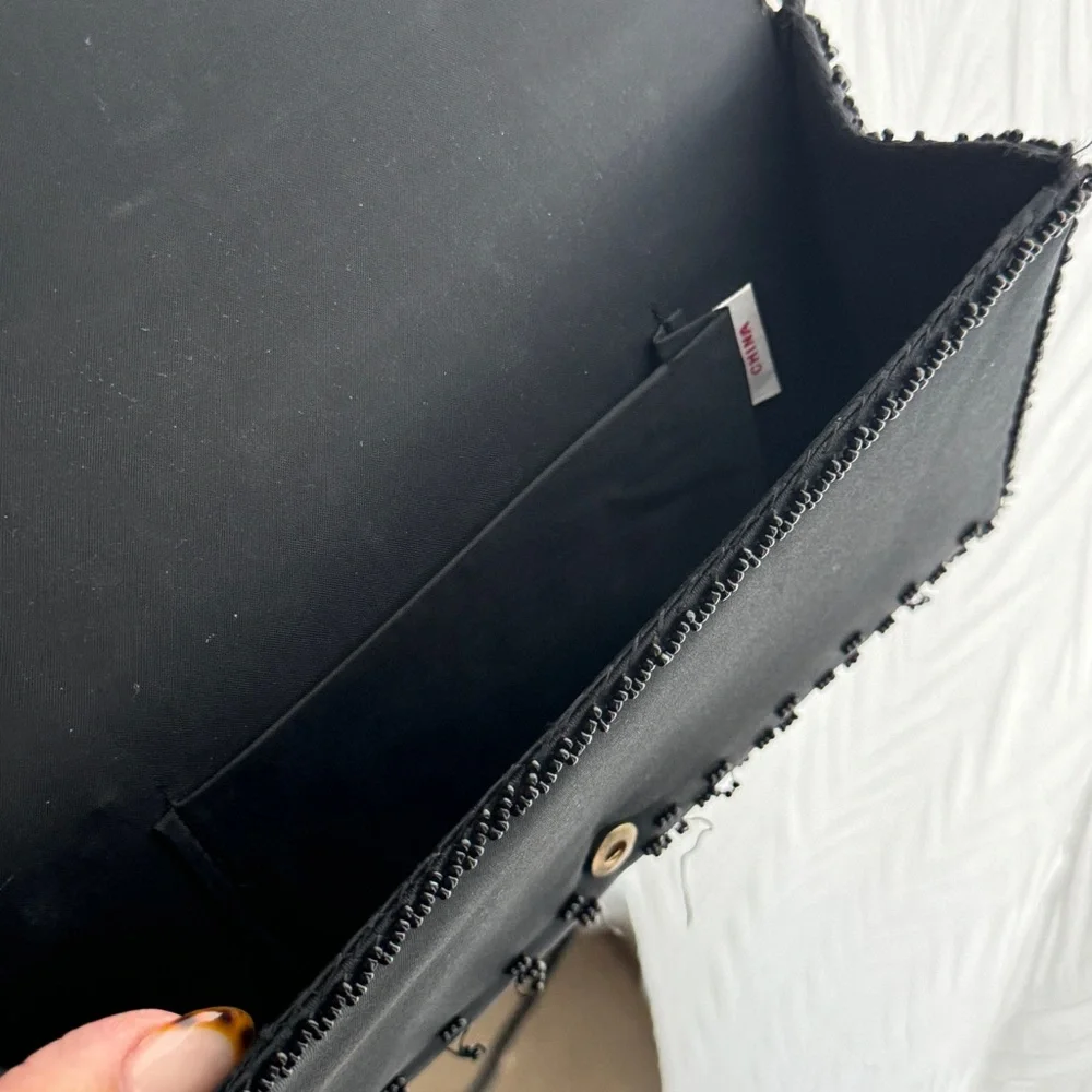 Vintage Black Beaded Crossbody Clutch Purse